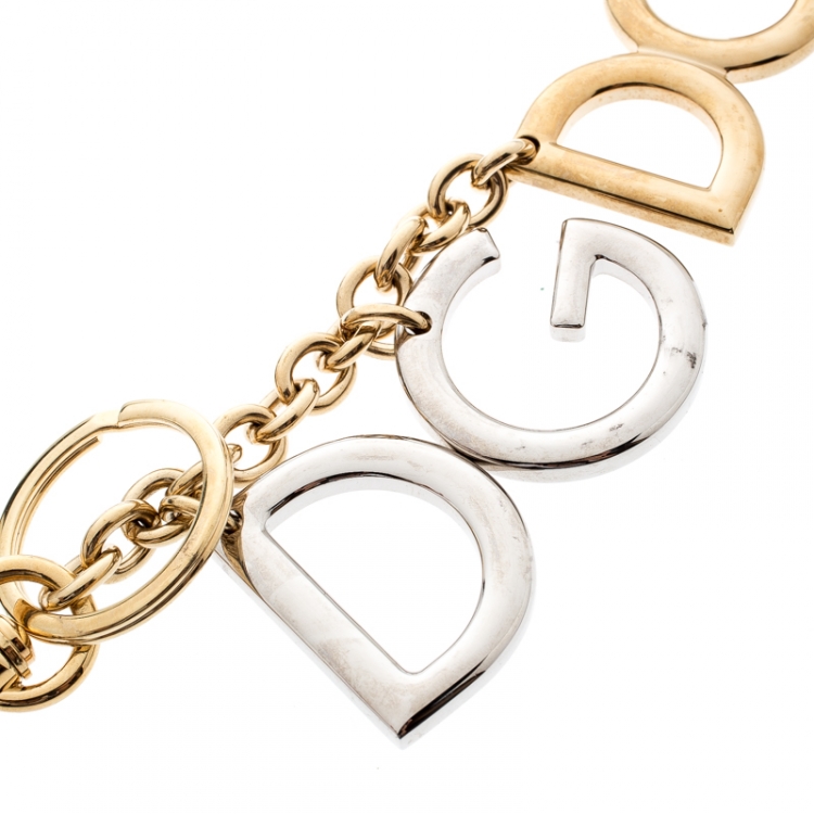 Pre Owned Dolce and Gabbana Two Tone Metal Logo Keyring