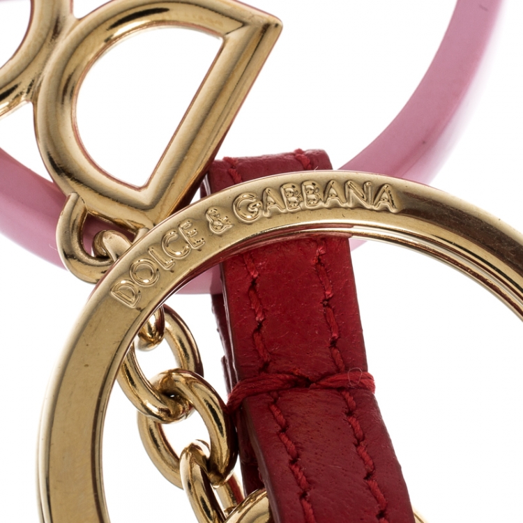 Pre Owned Dolce and Gabbana Pink Hand Painted Bag Charm Gold Tone Key Ring / Bag Charm