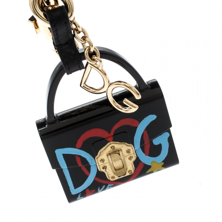 Pre Owned Dolce and Gabbana Lucia Black Bag Charm Key Chain