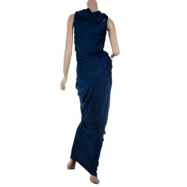 Pre Owned Donna Karan Collection Blue Silk Evening Gown S