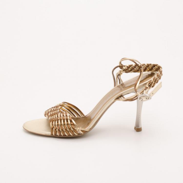 Pre Owned  Donna Karan Collection Metallic Gold Sandals Size 38.5