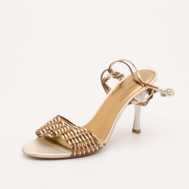 Pre Owned  Donna Karan Collection Metallic Gold Sandals Size 38.5