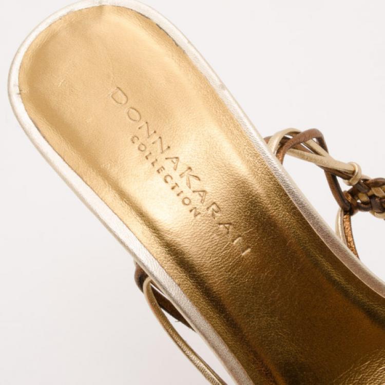 Pre Owned  Donna Karan Collection Metallic Gold Sandals Size 38.5