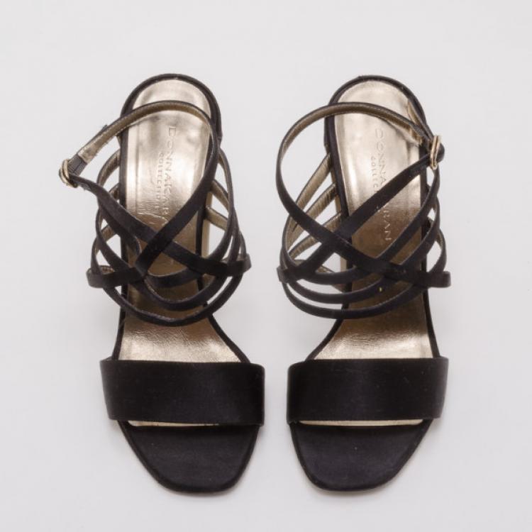 Pre Owned Donna Karan Collection Black and Gold Platform Sandals Size 37