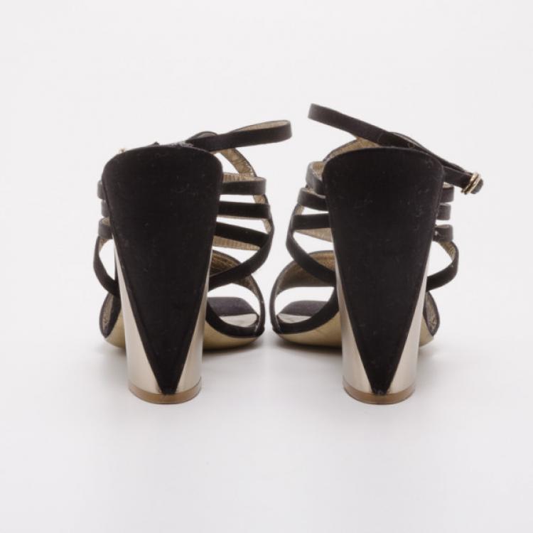 Pre Owned Donna Karan Collection Black and Gold Platform Sandals Size 37