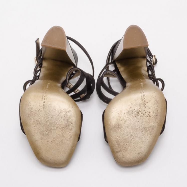 Pre Owned Donna Karan Collection Black and Gold Platform Sandals Size 37
