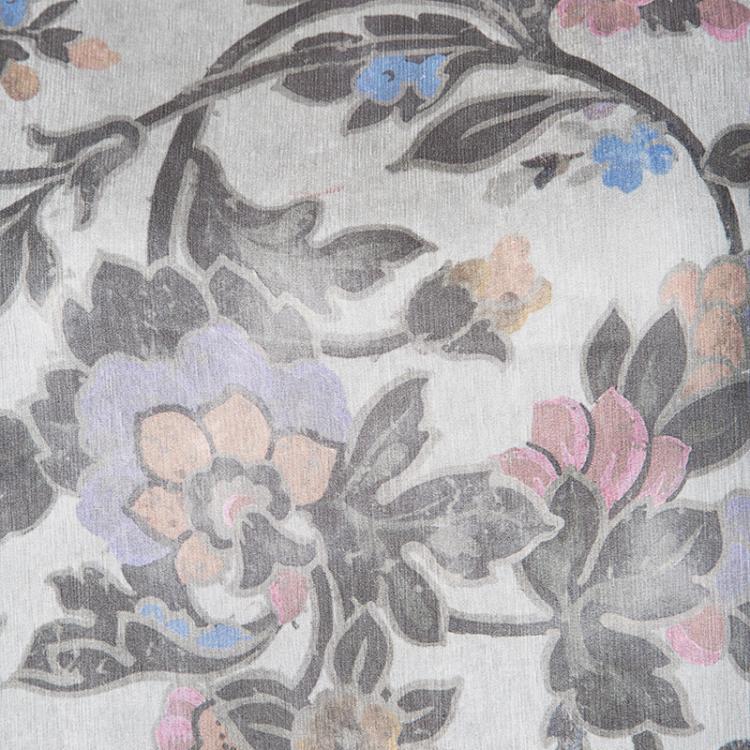 Pre Owned Dries Van Noten Grey Floral Printed Silk Short Sleeve Top L