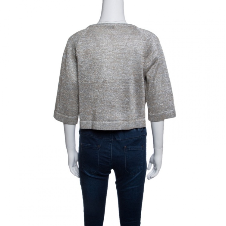 Pre Owned Dries Van Noten Metallic Open Front Cropped Melange Cardigan S