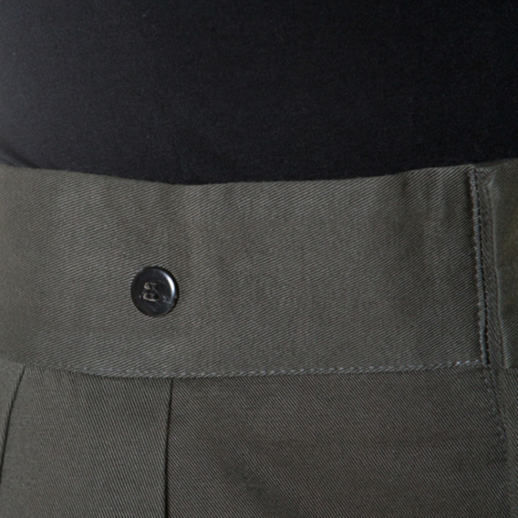 Pre Owned Dries Van Noten Khaki Green Cotton Buckle Detail Wide Leg Trousers L