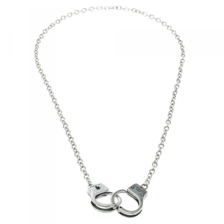 Pre Owned Dsquared2 Little Handcuffs Silver Tone Chain Necklace