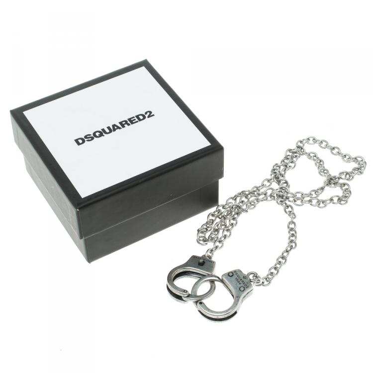 Pre Owned Dsquared2 Little Handcuffs Silver Tone Chain Necklace