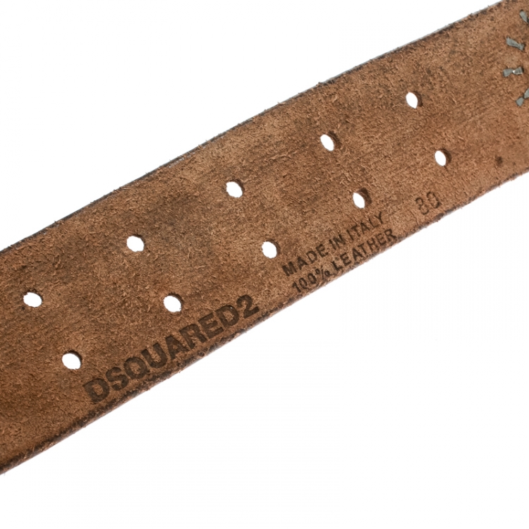 Pre Owned Dsquared2 Brown Leather Studded Belt Size 80 CM