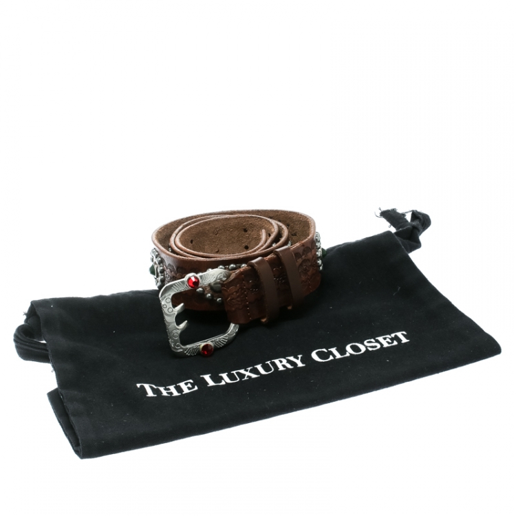 Pre Owned Dsquared2 Brown Leather Studded Belt Size 80 CM