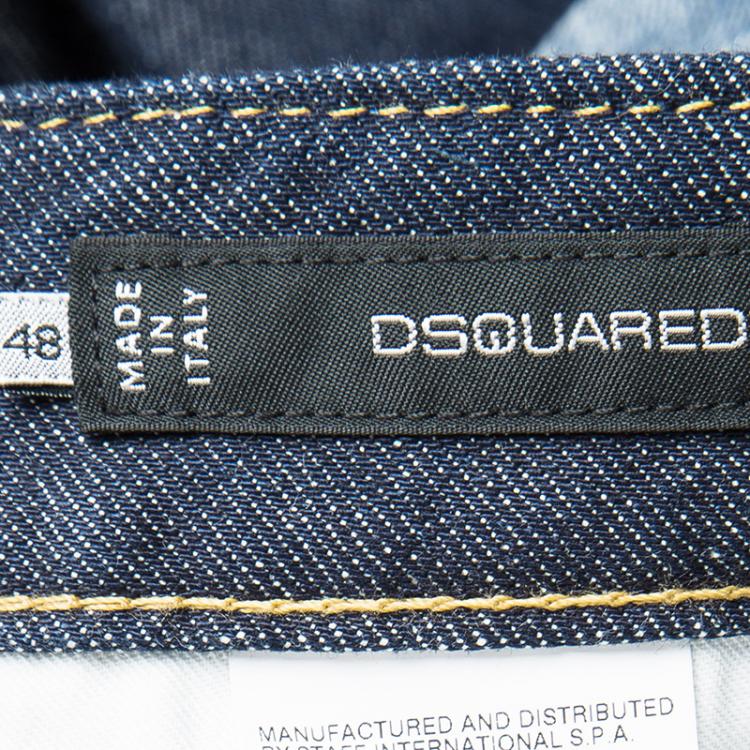 Pre Owned Dsquared2 Indigo Dark Wash Denim Embellished Distressed Cool Girl Jeans L