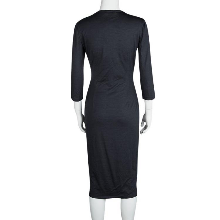 Pre Owned Dsquared2 Grey Wool Jersey Long Sleeve Dress M