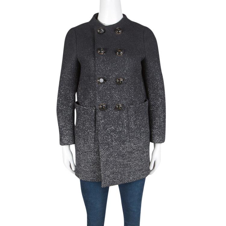 Pre Owned Dsquared2 Black Gradient Herringbone Pattern Wool Overcoat M