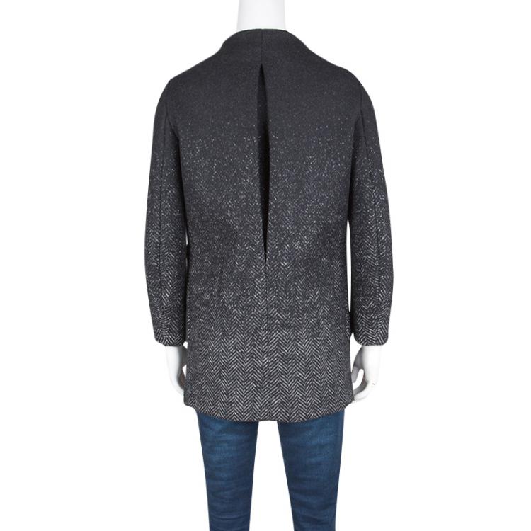 Pre Owned Dsquared2 Black Gradient Herringbone Pattern Wool Overcoat M