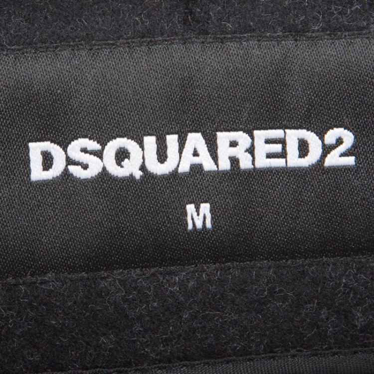 Pre Owned Dsquared2 Black Gradient Herringbone Pattern Wool Overcoat M