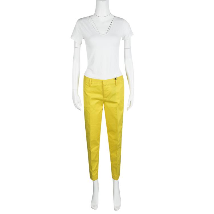 Pre Owned Dsquared2 Yellow Stretch Cotton Cropped Trousers M