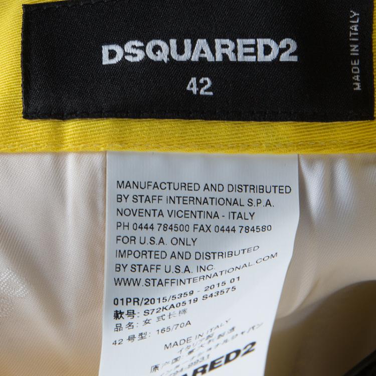 Pre Owned Dsquared2 Yellow Stretch Cotton Cropped Trousers M