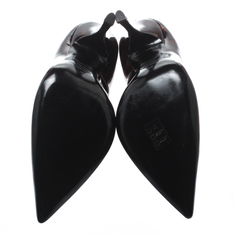Pre Owned Dsquared2 Brown Tortoise Patent Leather Pointed Toe Pumps Size 39