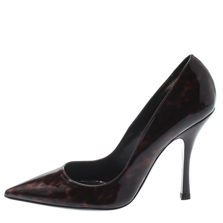 Pre Owned Dsquared2 Brown Tortoise Patent Leather Pointed Toe Pumps Size 39