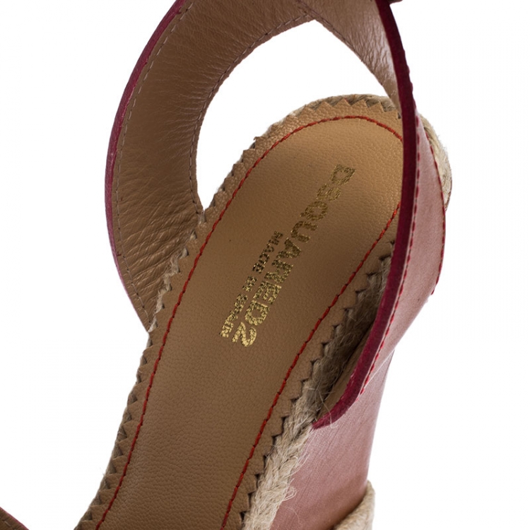 Pre Owned Dsquared2 Brown Leather Wedge Espadrille Platform Sandals Size 37