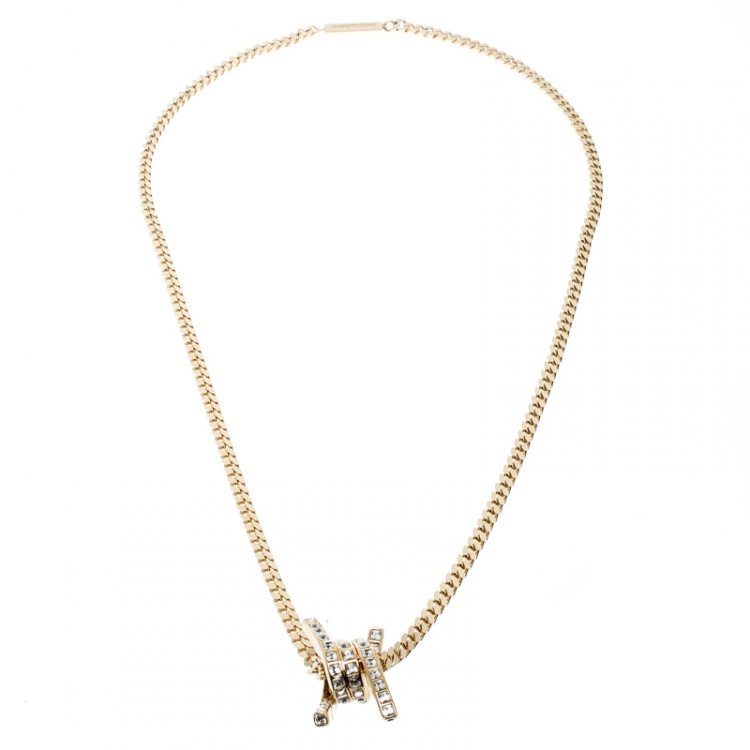Pre Owned DSquared2 Barbed Wire Crystal Gold Tone Pendant Necklace