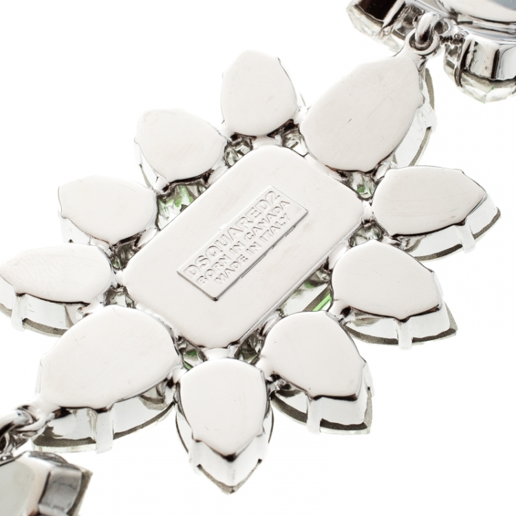 Pre Owned Dsquared2 Crystal Flower Silver Tone Bracelet 