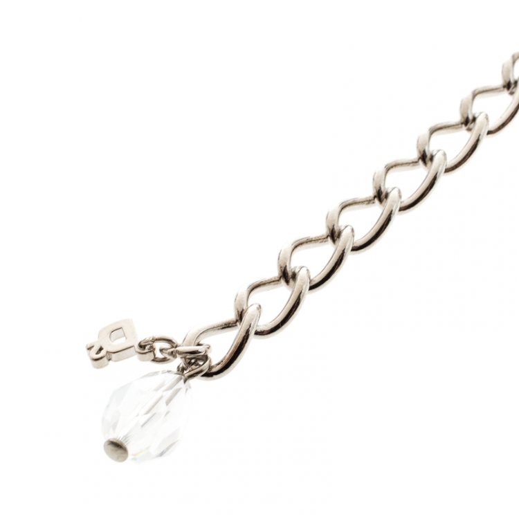 Pre Owned Dsquared2 Crystal Flower Silver Tone Bracelet 