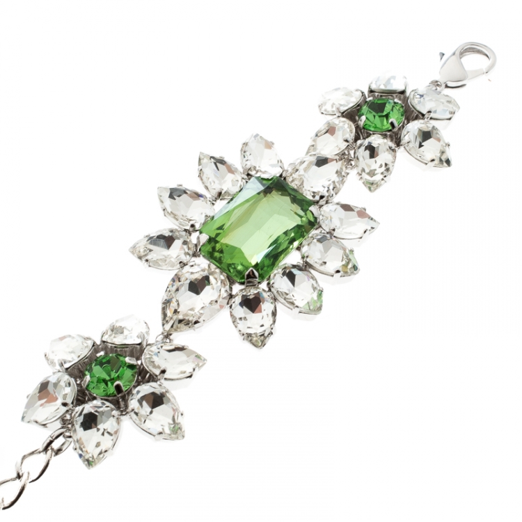 Pre Owned Dsquared2 Crystal Flower Silver Tone Bracelet 