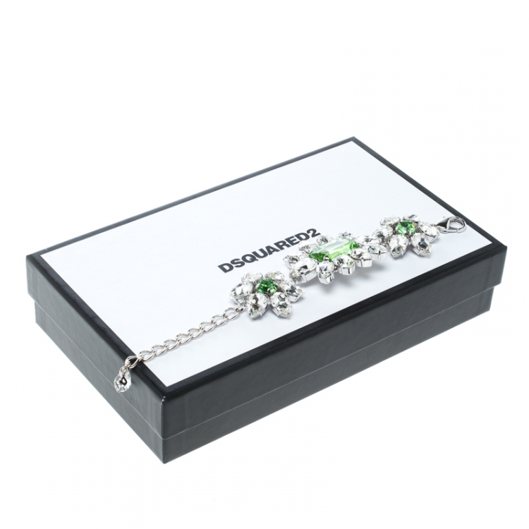 Pre Owned Dsquared2 Crystal Flower Silver Tone Bracelet 