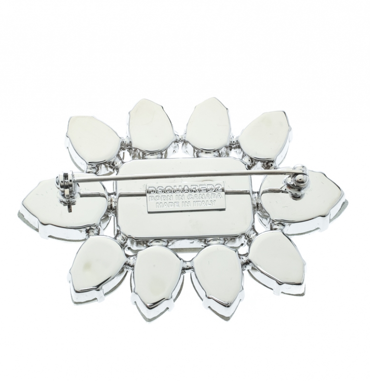 Pre Owned Dsquared2 Crystal Flower Silver Tone Pin Brooch