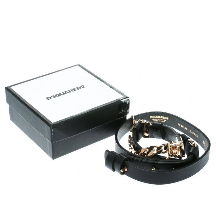 Pre Owned Dsquared2 Black Leather Chain Detail Belt Size 95 CM