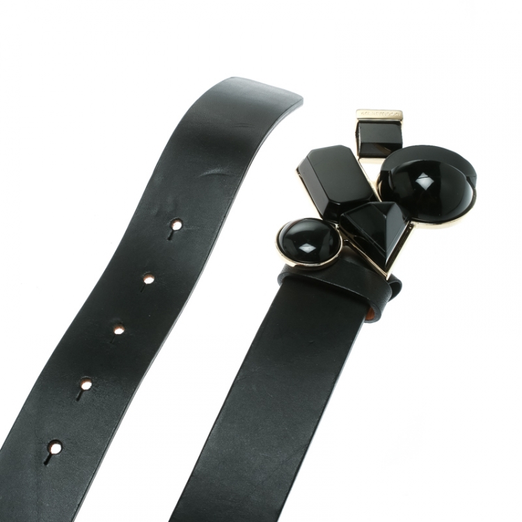 Pre Owned Dsquared2 Black Leather Buckle Embellished Belt Size 80 CM