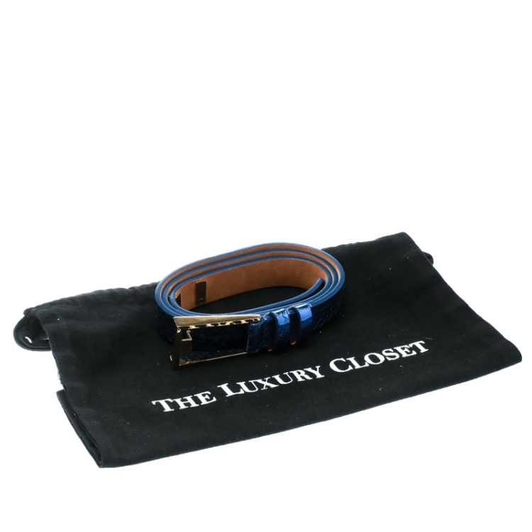 Pre Owned Dsquared2 Metallic Blue Python Leather Belt Size 80 CM