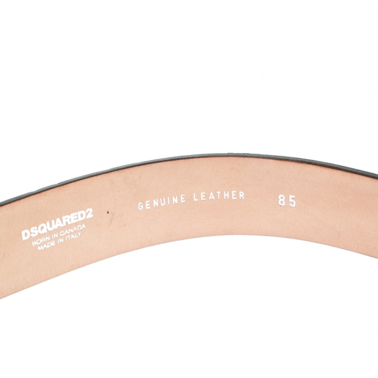 Pre Owned Dsquared2 Brown Leather Buckle Embellished Belt Size 85 CM