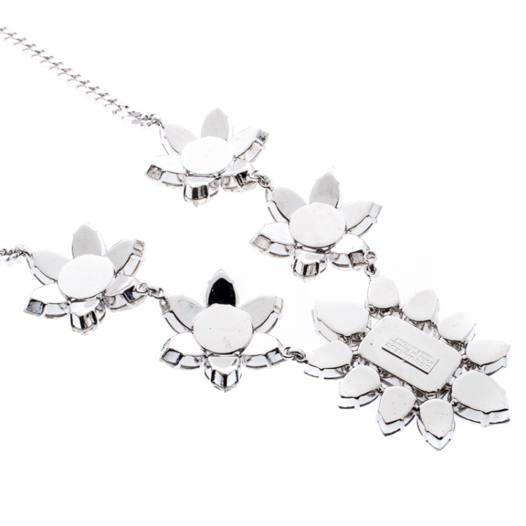 Pre Owned Dsquared2 Crystal Flower Silver Tone Choker