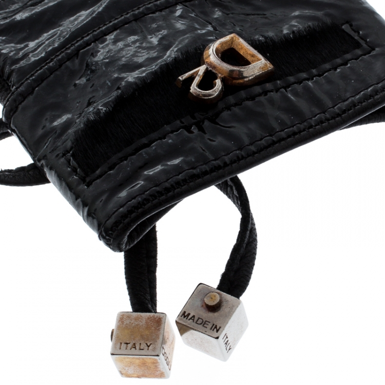 Pre Owned Dsquared2 Black Patent and Leather Gloves M