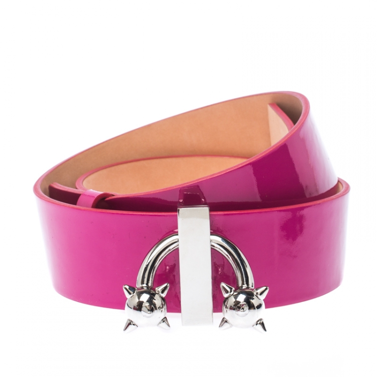 Pre Owned Dsquared2 Pink Patent Leather Spike Buckle Belt 85CM