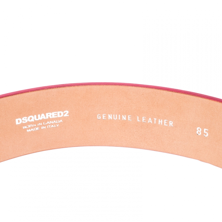Pre Owned Dsquared2 Pink Patent Leather Spike Buckle Belt 85CM