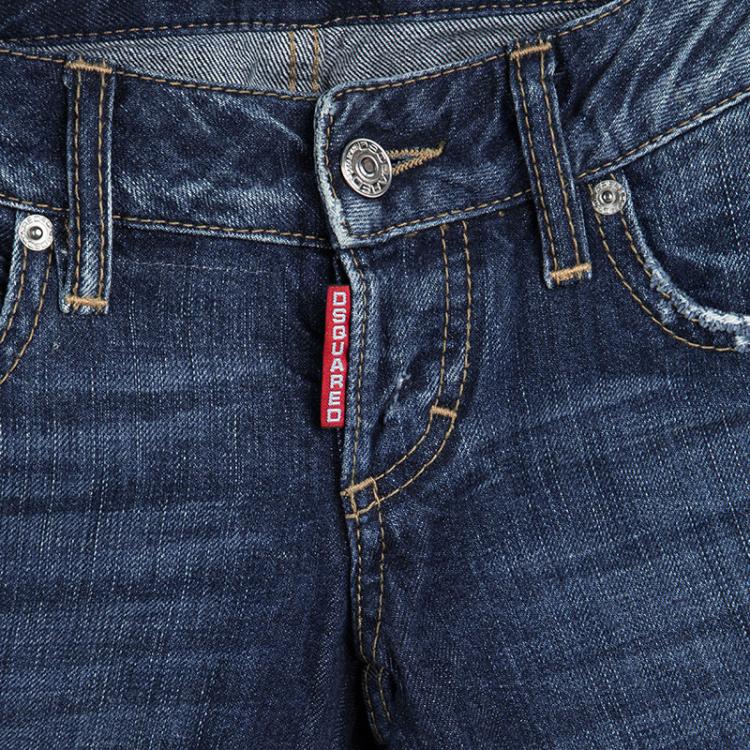 Pre Owned Dsquared2 Indigo Dark Wash Faded Effect Denim Distressed Skinny Jeans S