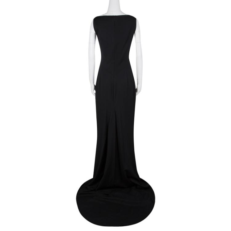 Pre Owned Dsquared2 Black Wool Bow Detail Sleeveless High Low Maxi Dress M