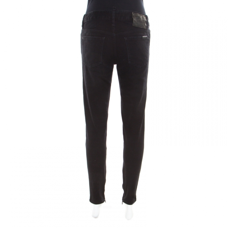 Pre Owned Dsquared2 Black Washed Denim Zip Detail Distressed Jeans M