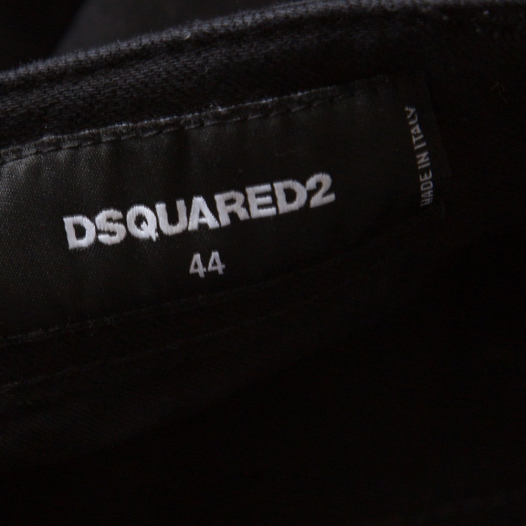Pre Owned Dsquared2 Black Washed Denim Zip Detail Distressed Jeans M