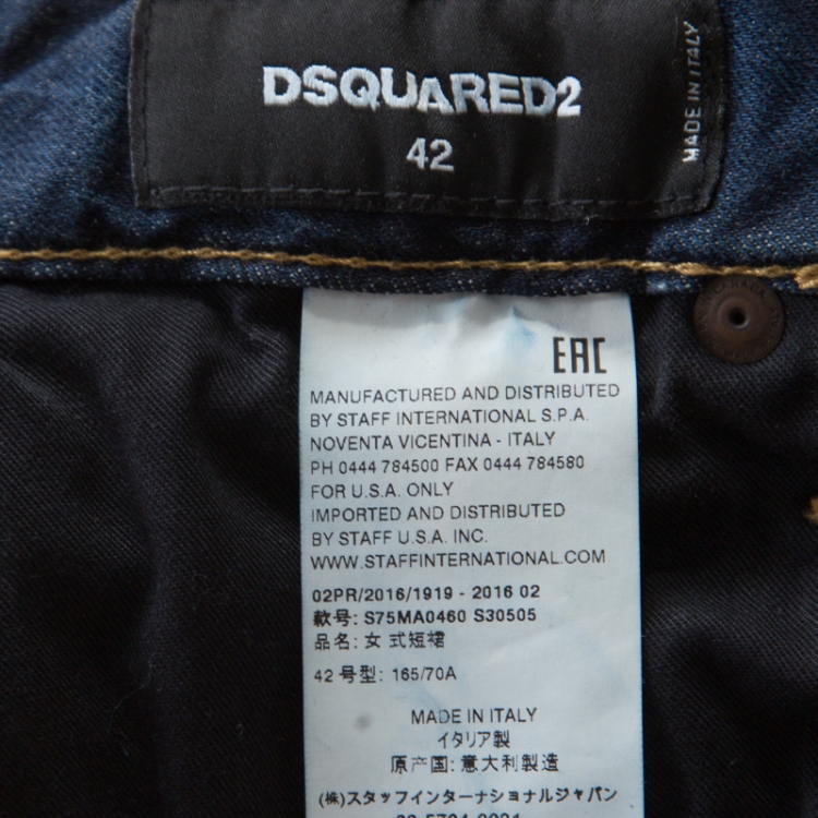 Pre Owned Dsquared2 Indigo Dark Wash Faded Effect Distressed Denim Mini Skirt M