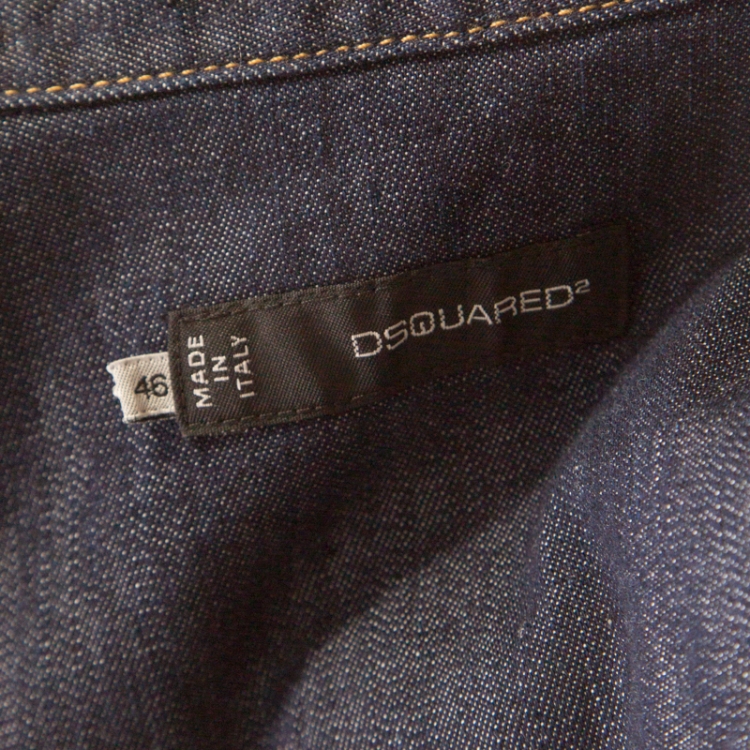Pre Owned Dsquared2 Indigo Dark Wash Camouflage Effect Denim Shirt L