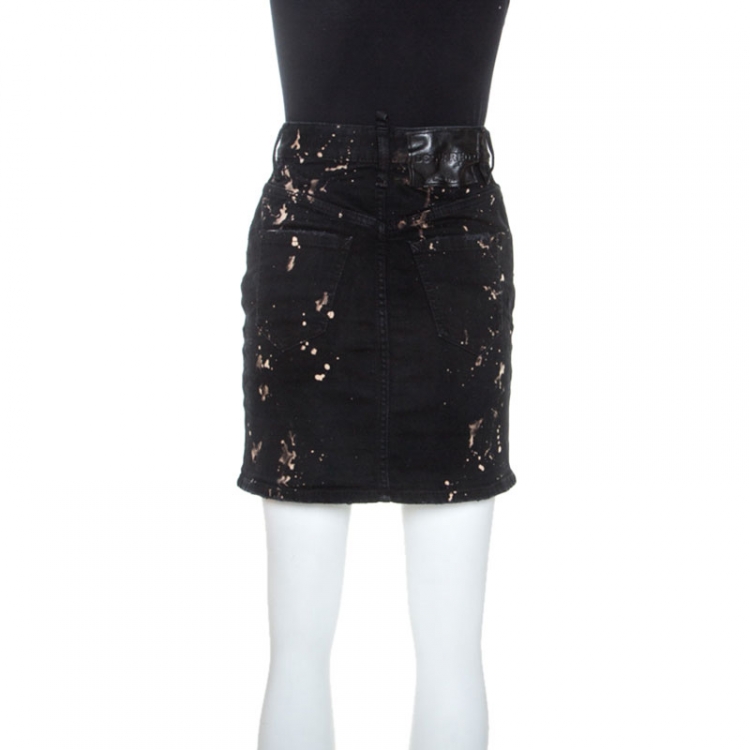 Pre Owned Dsquared2 Black Distressed Denim Splatter Bleach Detail Short Skirt S