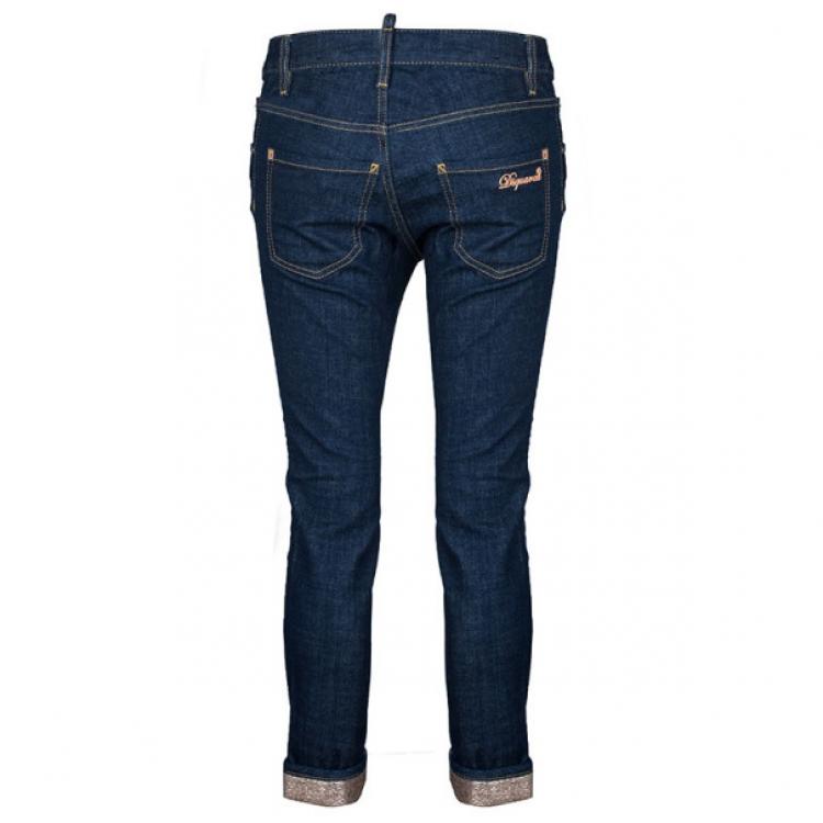 Pre Owned Dsquared2 Blue Cropped Metallic Hem Denim Jeans S