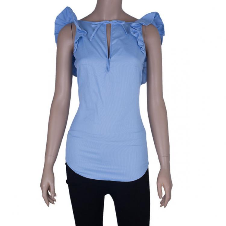 Pre Owned Dsquared2 Blue Ruffle Detail Top S